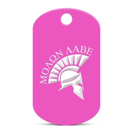 fagraphix Molon Labe Keychain GI Dog Tag Engraved Spartans v4 Hot Pink