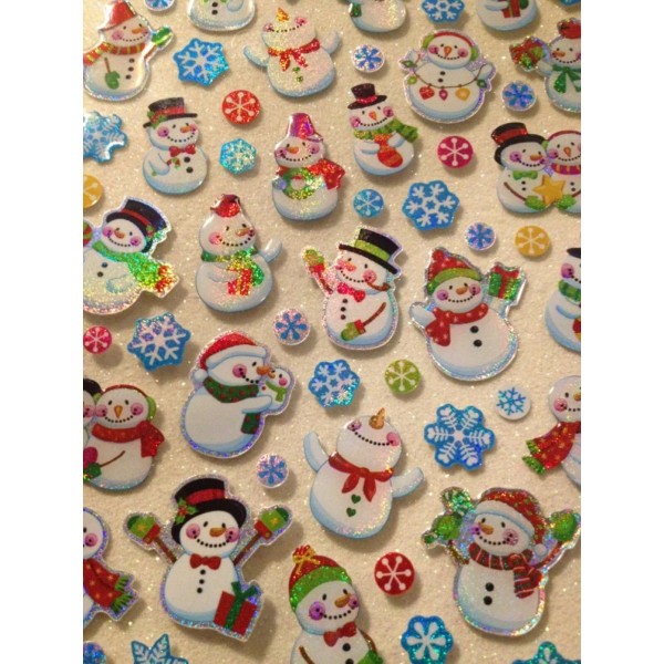 CHRISTMAS PAPER CRAFTS SNOWMEN WITH SNOWFLAKES EPOXY FOIL STICKERS
