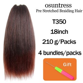Osuntress Braiding Hair Pre Stretched 18 Inch 4 Packs, Short Hair Extensions for Braids, Synthetic Braiding Hair Prestretched T350 (Ombre Ginger Red)