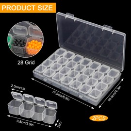 ZephyrCraft 2 Pcs Clear Plastic Storage Box Set, Small Organiser with 28 Compartments, Craft and Bead Box, Stackable Containers for DIY, Jewellery