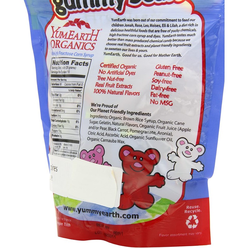 YumEarth Organic Fruit Flavored Gummy Bears, 10- .7oz. Snack Packs,