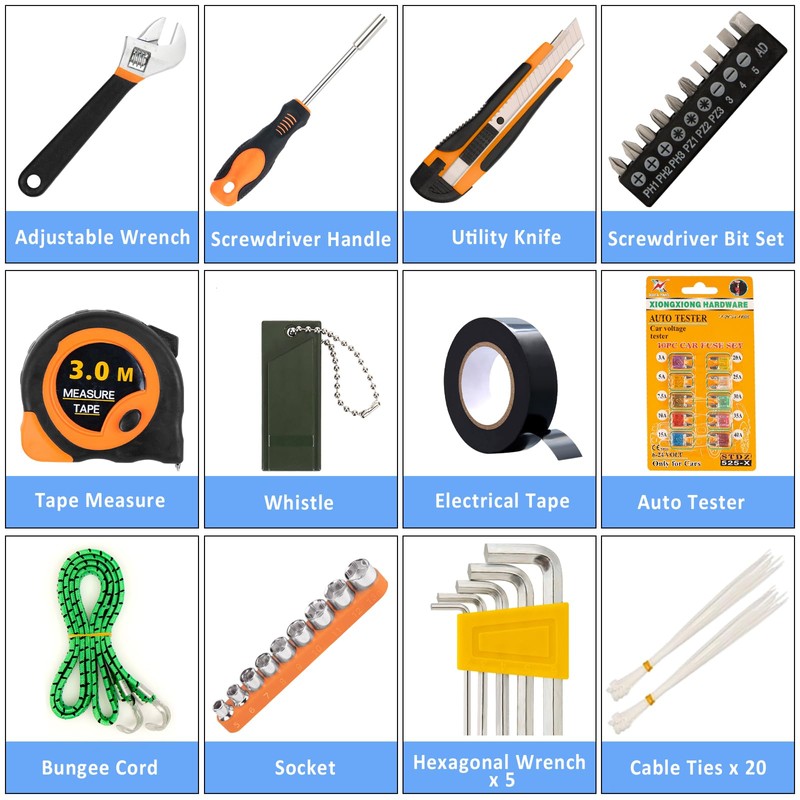 AUTODECO 82Pcs Car Roadside Emergency Kit with Jumper Cable -