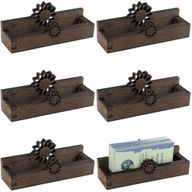 6 PCS Wooden Business Card Holder, Hollowed Sunflower Wooden Business Card Holder for Desk Farmhouse Business Card Organizer Wood Business Card Display Stand for Office Tabletop Organizer