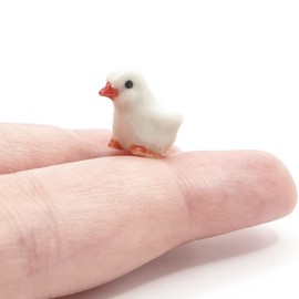 WitnyStore Tiny ⅝ Inch Long White Baby Chick Figurine - Chicken Hen Chicks Rooster Ceramic Figurines Miniature Poultry Farm Animals Decorative Collectible Hand Made Painted Porcelain Gifts Souvenirs