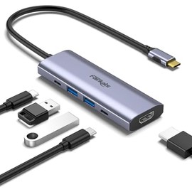Adaptador multipuerto USB C a HDMI, Adaptador 4K HDMI a USB C, Entrega de energía 100W, 2 Puertos USB 3.0, Puerto USB 3.1 GEN1 Tipo C, Adaptador