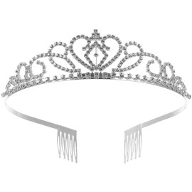 SHINEOFI Rhinestone Tiara Crown, Silver Crystal Tiara Headband, Princess Elegant Crown with Combs Pin for Women, Girls, Bridal Wedding Prom Birthday Party