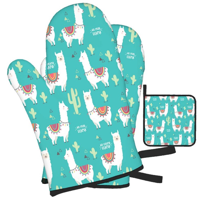 Mxocom Cute White Llama Oven Mitts and Pot Holders Sets