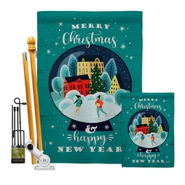 Angeleno Heritage Christmas Skating Garden House Flag Kit Wintertime Santa Marry Xmas Present Reindeer Season Snow Decoration Banner Small Yard Gift Double-Sided, Made in USA