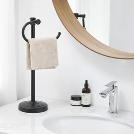 BESy 17 Inch Matte Black Stand Towel Bar Hanger Hand Towel Bar Bathroom Vanity Countertop Towel Holder Free Standing Stainless Steel Towel Ring Hardware Accessories Towel Rack