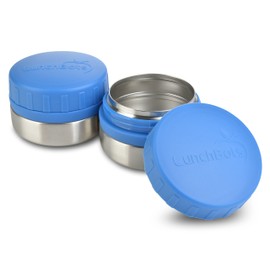 LunchBots Rounds Leak Proof 4 oz. Stainless Snack Container Jar, Set of 2, Blue Lid
