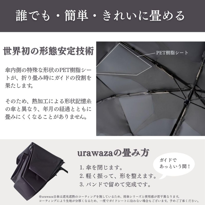Moonbat 3-Second Folding Umbrella Urawaza Sun Umbrella Heat Shielding 100%