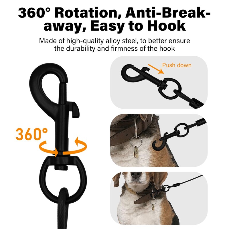 Chew Resistant Dog Leash with Hooks, 60 Inch Waterproof Metal