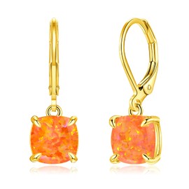 CiNily Square-Cut Opal Earrings Leverback Drop Earrings for Women Hypoallergenic, Pendant Earrings 14K Gold Dangle Earrings Orange Opal Dangle Earrings Fall Earrings Jewelry