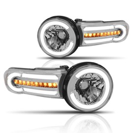 PM PERFORMOTOR LED DRL Sequential Signal Headlights Assembly Compatible with FJ Cruiser 07-14,Chrome Housing/Amber Corner