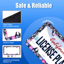 Watercolor Purple and Pink Hibiscus Flowers License Plate Frame License Plate Stainless Steel Rust-Proof Auto Parts Colorful License Plate Cover Decorative with Screws Size 12.3" x 6.3" Men Women