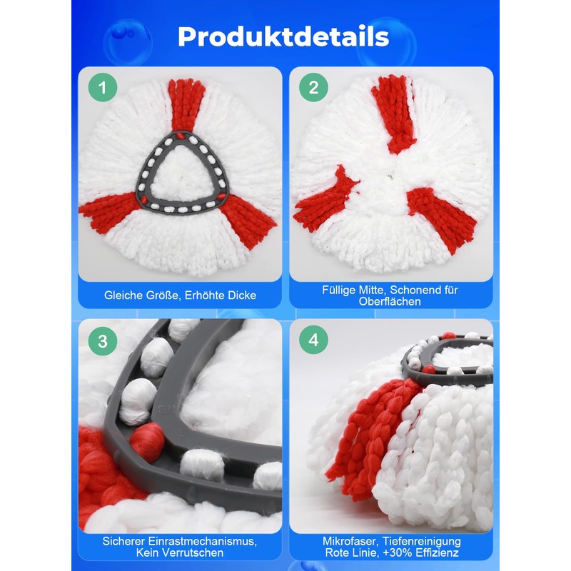 Pack of 6 Mop Heads Compatible with Vileda Turbo Mop,