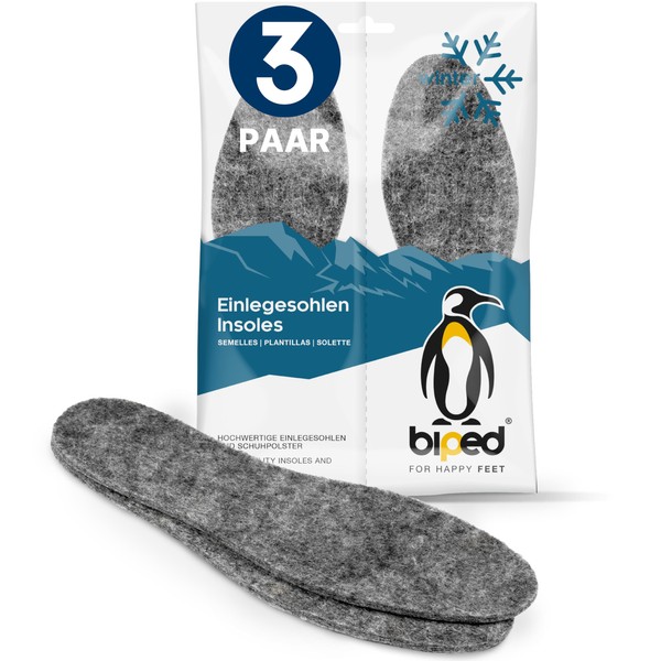 Biped 3 Pairs of Extra-Thick Felt Insoles - Insulating &