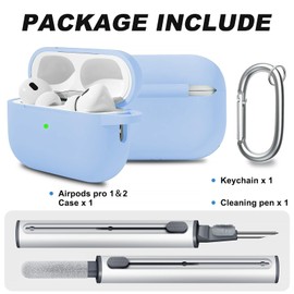WOYINGE for AirPod Pro Case Cover with Cleaner Kit, Soft Silicone Cover for AirPods Pro 2nd Generati/1st Comes with Keychain for Women Men,Suitable for 2nd Generation Case Denim Blue