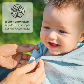 Mababu Kapuzenhandtuch Baby 4 lagige mit Anti-Rutsch Knöpfen - 75x75 cm GOTS Bio-Baumwolle Badetuch Baby Handtücher - Baby Handtuch Mit Kapuze - Bleibt Weich & Flauschig Nach dem Waschen