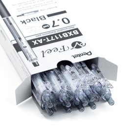 Pentel V Feel Retractable Ballpoint Pen, Everyday Writing, Office Supplies, School Supplies, 0.7mm Medium Point, Black Ink, Low Viscosity Ink Formula, BXB117T-A, Box of 10