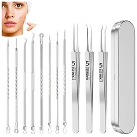 Kit Extractor de Puntos Negros y Espinillas de Acero Inoxidable de 11 Piezas con Estuche Metálico de Viaje para Limpieza Facial Profesional