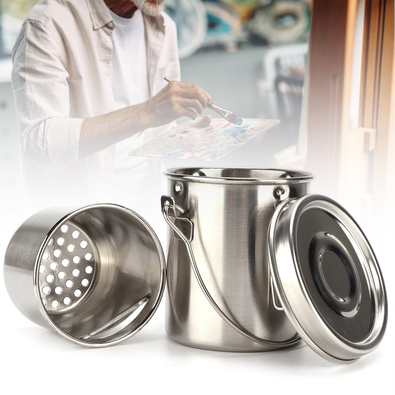 Brush Washing Bucket Stainless Steel Material Easy Carry Painting Supply