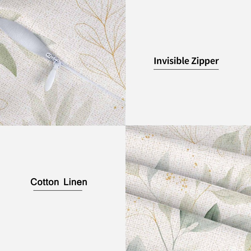 Botanical Plant Throw Pillow Covers Set of 2,Green Gold Floral