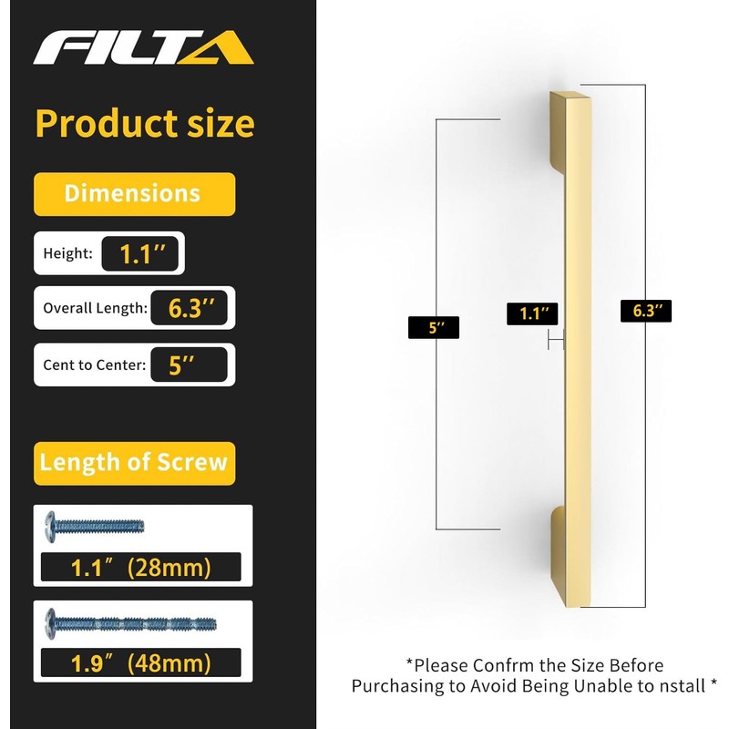 FILTA 10 Pack 5 Inch(128mm) Hole Centers Gold Cabinet Pulls,Stylish