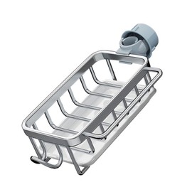 Hanging Faucet Drain Rack, Kitchen Sponge Holder Multifunctional Sink Caddy Holder Aluminum Plastic Kitchen Organizer Rack for Sponge (Silver)
