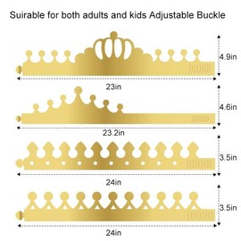 Runmeihe 16 Pieces Gold Paper Crowns for Adults Kids, 4 Styles Adjustable King Crown Party Decorations Hats, 2023 Queen Hats Cardboard Headwear for Party, Birthday, Celebration