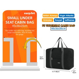 for Easyjet Airlines Cabin Bag 45x36x20 Underseat Foldable Travel Duffel Bag Holdall Tote Carry on Luggage Overnight for Women and Men 25L (Thick Series Black)
