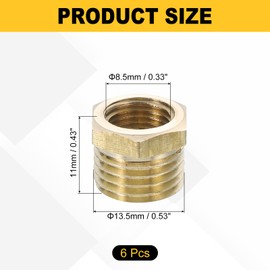 sourcing map 4Pcs G1/4 Male x G1/8 Female Brass Reducer Hex Bushing Threaded Pipe Fitting, Brass Threaded Pipe Fitting Adapter for Water, Gas, Oil Pipeline Systems