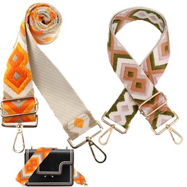 Wide Bag Strap, Adjustable Shoulder Strap, 5 cm Wide, Boho Shoulder Strap for All Shoulder Bags, Carry Bags and Handbags, 80-130 cm, Adjustable, Pack of 2 (Orange & Green)