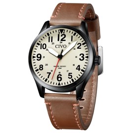 CIVO Men's Watches Waterproof Watch Analogue Quartz Large Numbers Luminous Military Sport Outdoor Easy to Read Gift, A-3 Brown/, Strap.