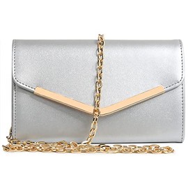 Autumnwell Clutch Purse Evening Bag for Women，Envelope Handbag With Detachable Chain, Silver