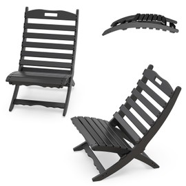 IVY&LANE Portable Xavier-Chairs Set of 2 | Folding-Adirondack-Chair | Wave | HDPE Plastic | Black | All-Weather Resistant | for Outdoor Fire-Pit Patio Lawn Beach Poolside
