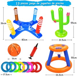 COREMOON Juego de Juguetes de Piscina,Aro Baloncesto de Piscina,Juego de Lanzamiento de Anillo Cruzado,Juguetes de Piscina para Niños,Regalos para el Día del Niño