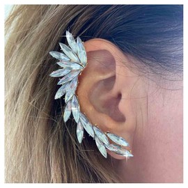 Allereya Vintage Crystal Leaf Ear Cuff Earrings Rhinestone Leaf Ear Climber Earrings Boho CZ Leaf Ear Wrap Earrings Gold Sparkling Leaf Clip On Earrings Jewellery for Women and Girls (Gold)