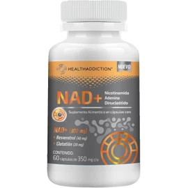 Healthaddiction NAD+ 300 mg – Suplemento Alimenticio con Resveratrol y Glutatión – Fórmula en Cápsulas de 350 mg c/u – 60 Cápsulas – Sin Gluten y Sin Azúcar Añadida