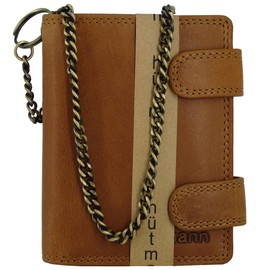 Golden Deer ® Leather Wallet with Chain for Men in Brown Tan with Coin Compartment and Embossed Genuine Leather Wallet Biker (Portrait Format, Hill Burry Collection), brown, Classic