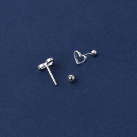 JSGEMSLEE Heart Earrings for Girls Small Stud Earrings Silver 925 Sterling Silver Earrings for Women Ball Helix Tragus Cartilage Stud Earrings, Silver