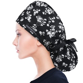 ABAMERICA Ponytail Scrub Caps for Women Surgical Caps Nurse Hat with Functional Ponytail Holder for Long Hair, Single or Satin-Lined