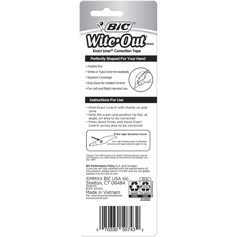 BIC® Wite-Out® Exact Liner® Correction Tape, White, 236"