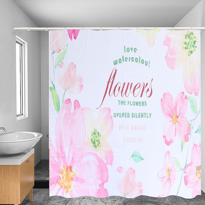 Summer Floral Pattern Shower Curtain with Hook Bathroom Curtain for
