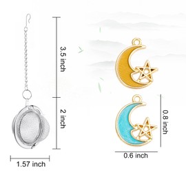 2Pcs Stainless Steel Mesh Tea Infuser, 2.1 inch Tea Ball with Moon and Star Pendant,Tea Strainer Tea Diffuser Tea Steeper for Filtering Tea,Tea Infusers for Loose Tea (Moon and Star, 2PC)
