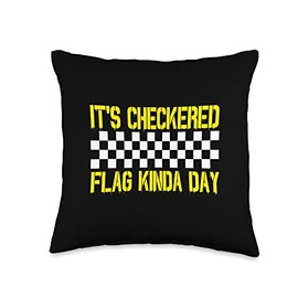 Funny Racing Car Mechanic Gift for Dad Mom Kids It's a Checkered Flag Kind of Day Car Racing Party Gift Throw Pillow, 16x16, Multicolor