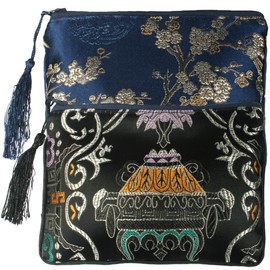 kilofly 2 pc Chinese Silk Brocade Padded Tassel Zipper Jewelry Bag Gift Pouch