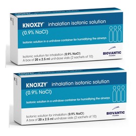 KNOXZY KNOXZY Sterile isotonische Kochsalzlösung 0,9% – Natriumchlorid NaCl – Inhalations-Kochsalzlösung zur Befeuchtung der Atemwege – 20 x 2,5 ml Einheitsdosisfläschchen (2er-Pack)