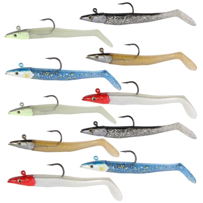 Croch 10Pcs Soft Fishing Lures Jig Head with T Tail