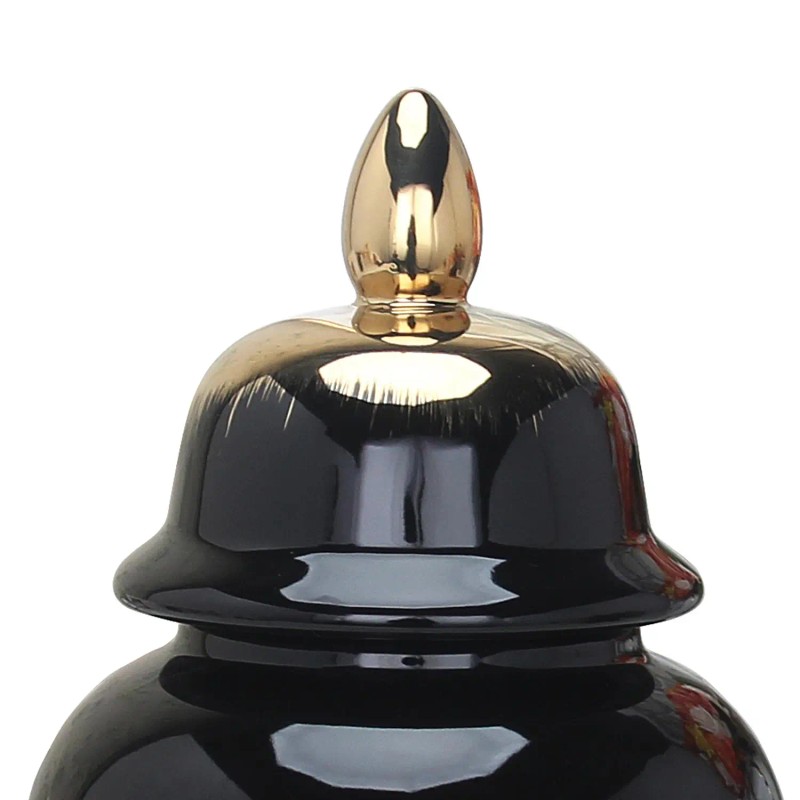 Homeroots 14" Black And Gold Abstract Urn Ceramic Ginger Jar